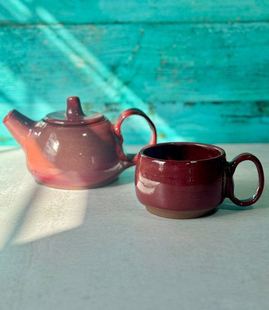 Teapot + Tea cup set - Cinnamon red