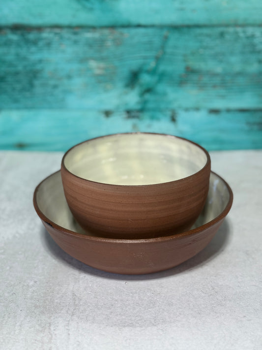 Set of low plate and Bowl  -Cream interior